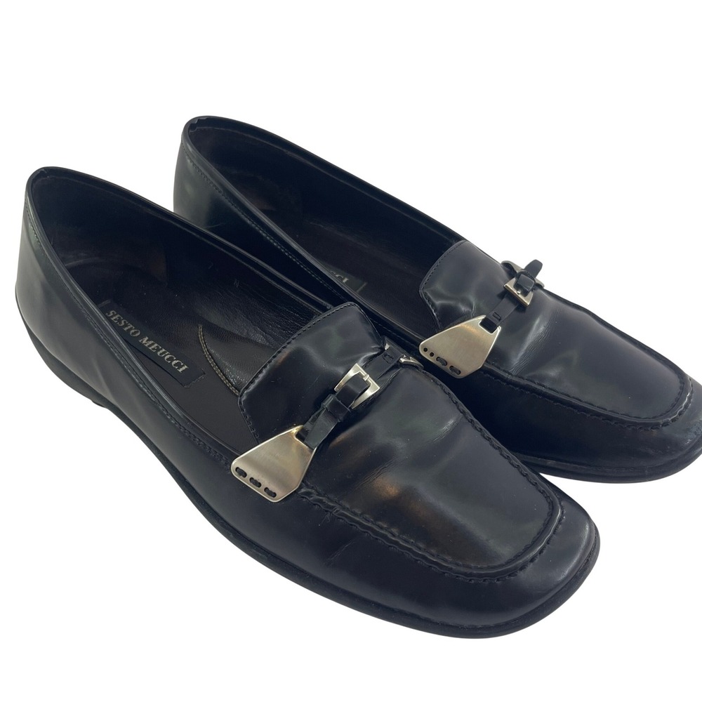 Sesto Meucci Loafers Womens 7.5N Black Buckle Leather Driving Flats Chic
